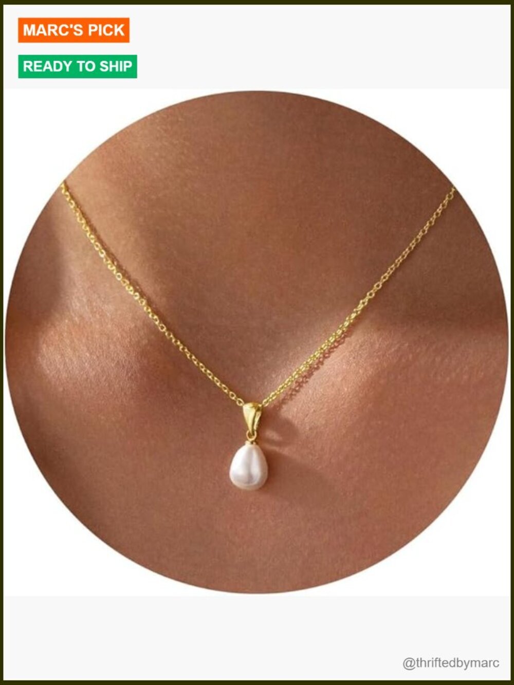 Dainty Gold Pearl Choker Pendant Necklace - 14K Gold Plated YN
